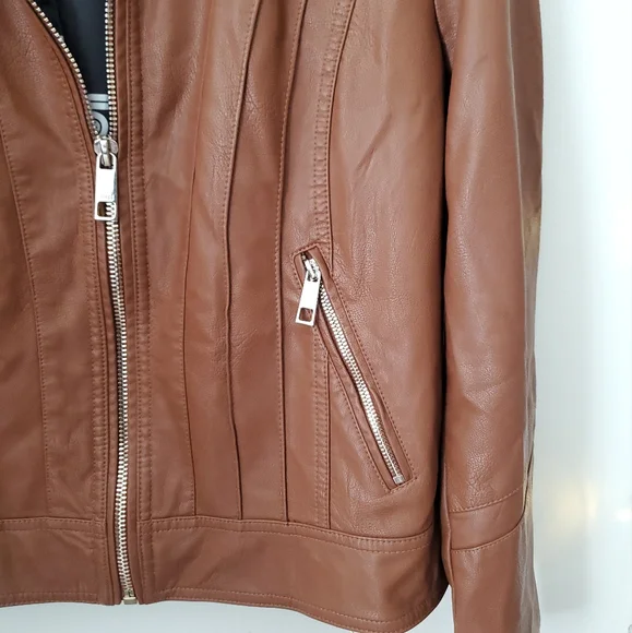 NWT Guess Women's Faux Leather Moto Jacket in Cognac Brown Size XL - Picture 6 of 9